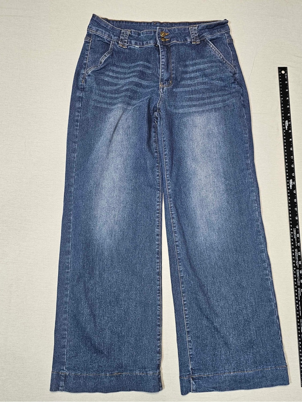 #365 Y2K Wide-Leg Stretch Jeans XL – Medium Wash High-Rise Denim